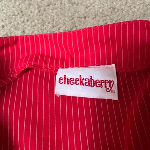 Vintage Cheekaberry Red & White Pinstripe Midi Dress | Ruffle Trim | M/L - Picture 6 of 6